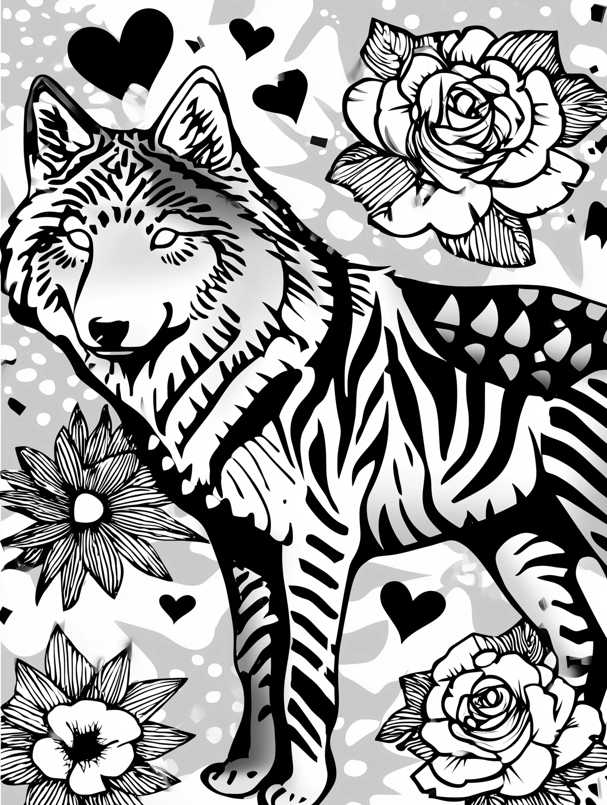 Free printable wolf coloring page for adults featuring a wolf with white eyes
